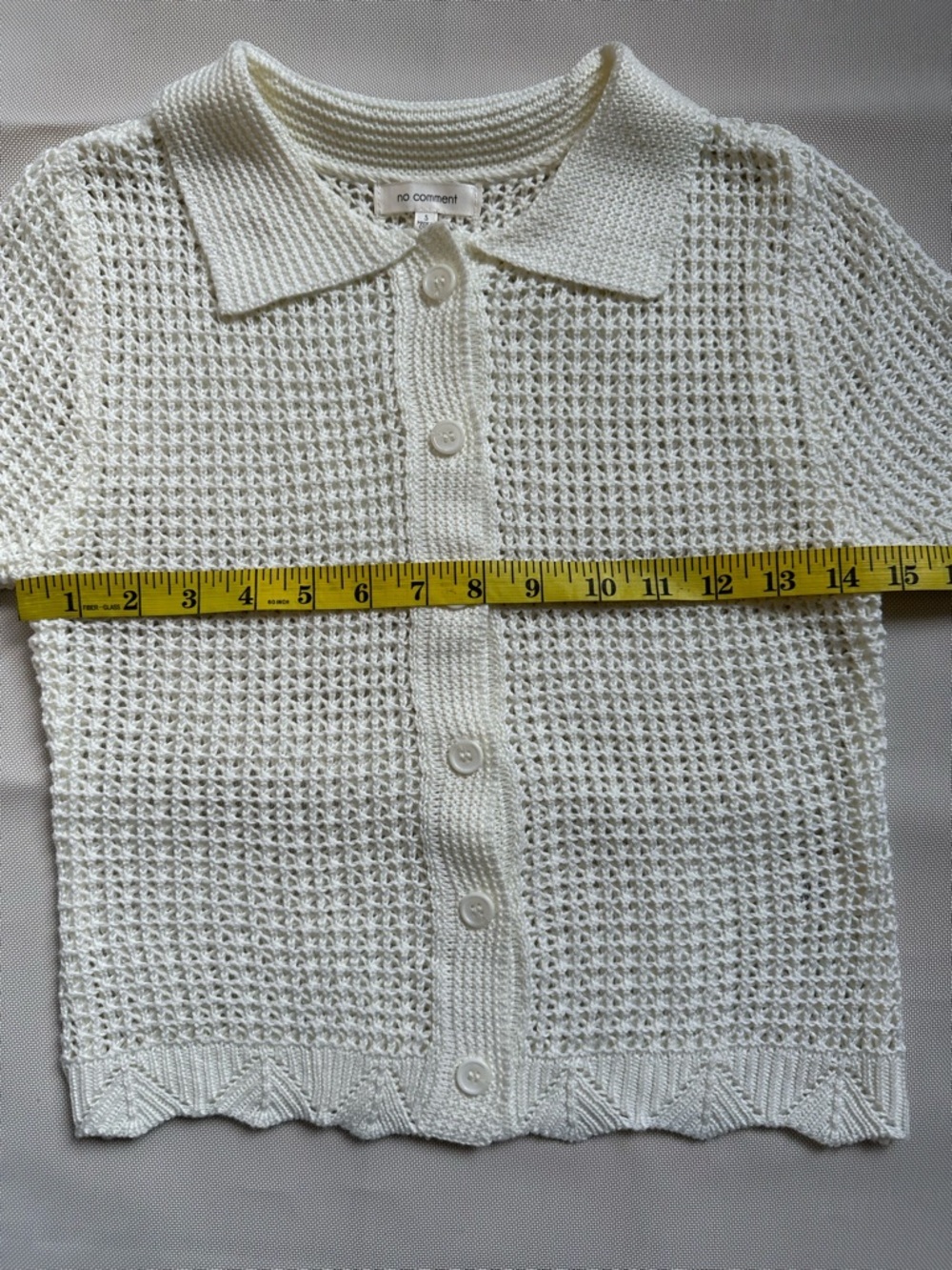 No Comment White Crochet Knit Stretch Button-Up Cardigan Top Size S - Picture 10 of 16
